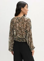 Faux-Wrap Abstract Print Blouse