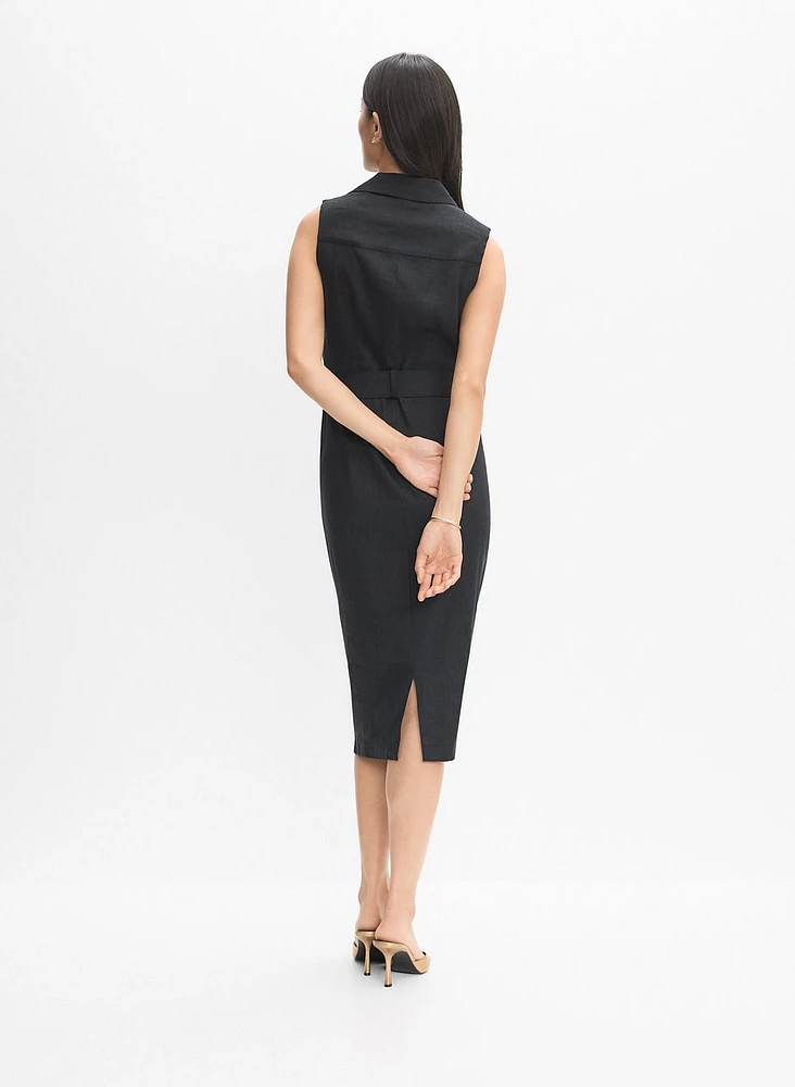 Belted Stretch-Linen Dress