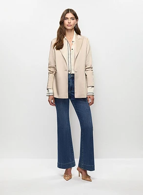 Satin Single-Button Jacket & Flare Leg Jeans