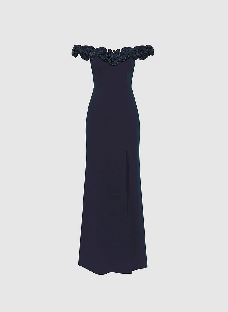 Satin Rosette Appliqué Dress