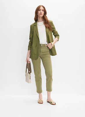 Blazer ouvert en mélange de lin et jean à jambe droite