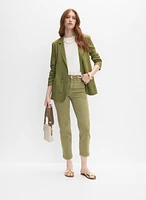 Blazer ouvert en mélange de lin et jean à jambe droite