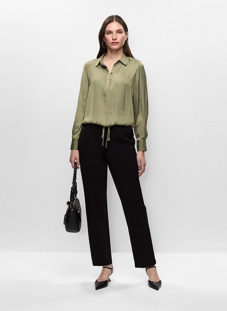 Tie Hem Satin Blouse & Pull-On Pants