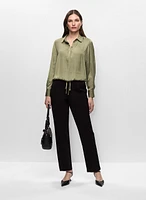 Tie Hem Satin Blouse & Pull-On Pants