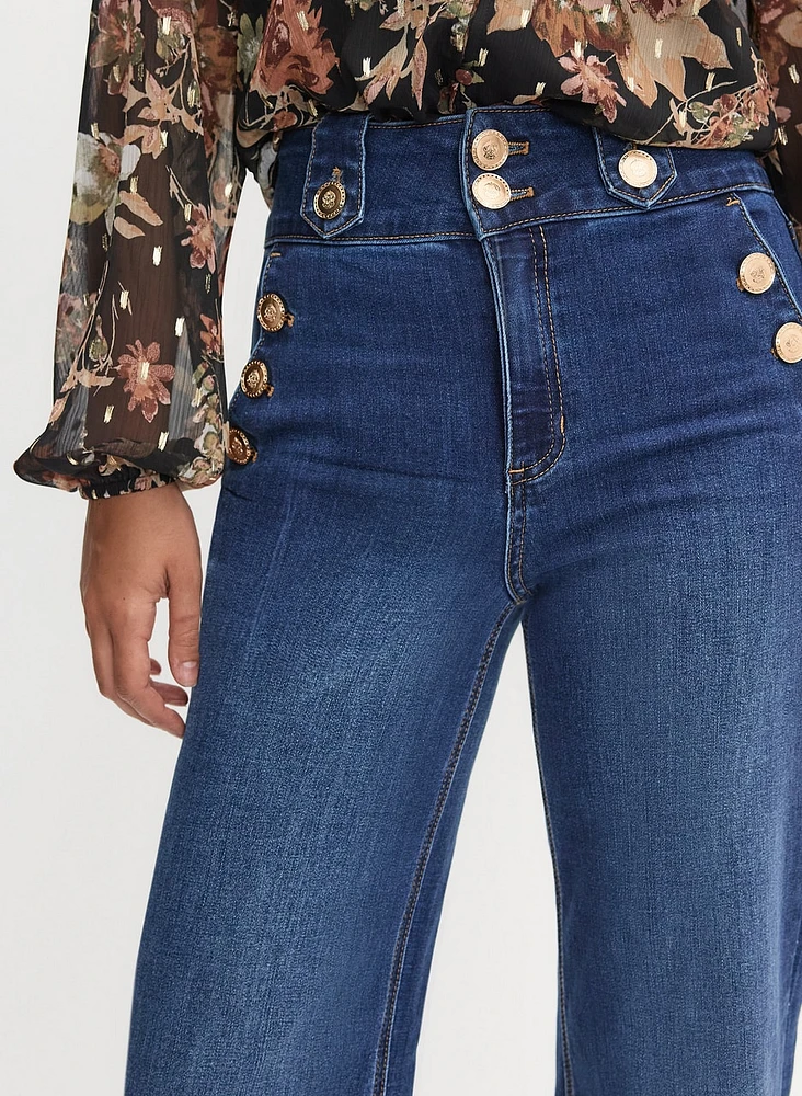 Embossed Button Detail Jeans