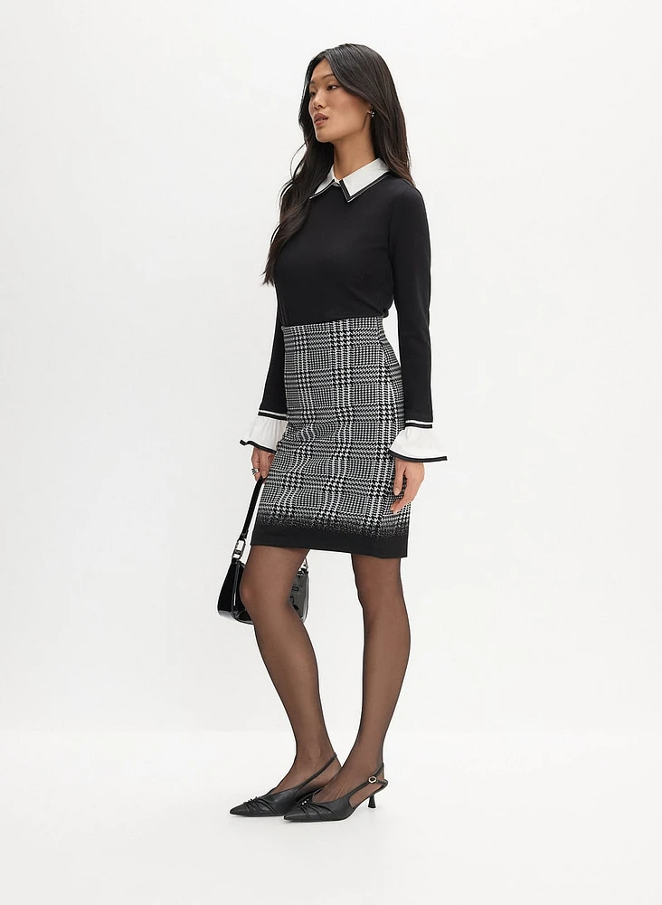 Plaid Print Knit Pencil Skirt