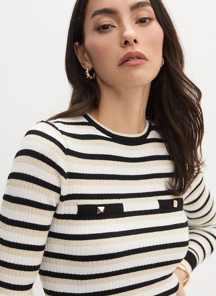 Stripe Print Ribbed Sweater