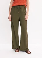 Drawstring Waist Wide-Leg Pants