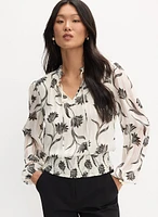 Blouse florale à ourlet froncé