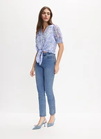 Tonal Embroidered Straight-Leg Jeans