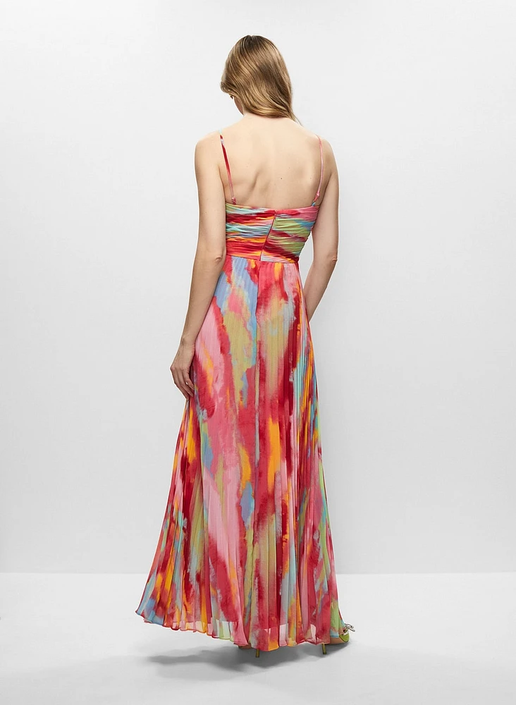 Robe longue plissée à motif marbré