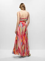 Robe longue plissée à motif marbré