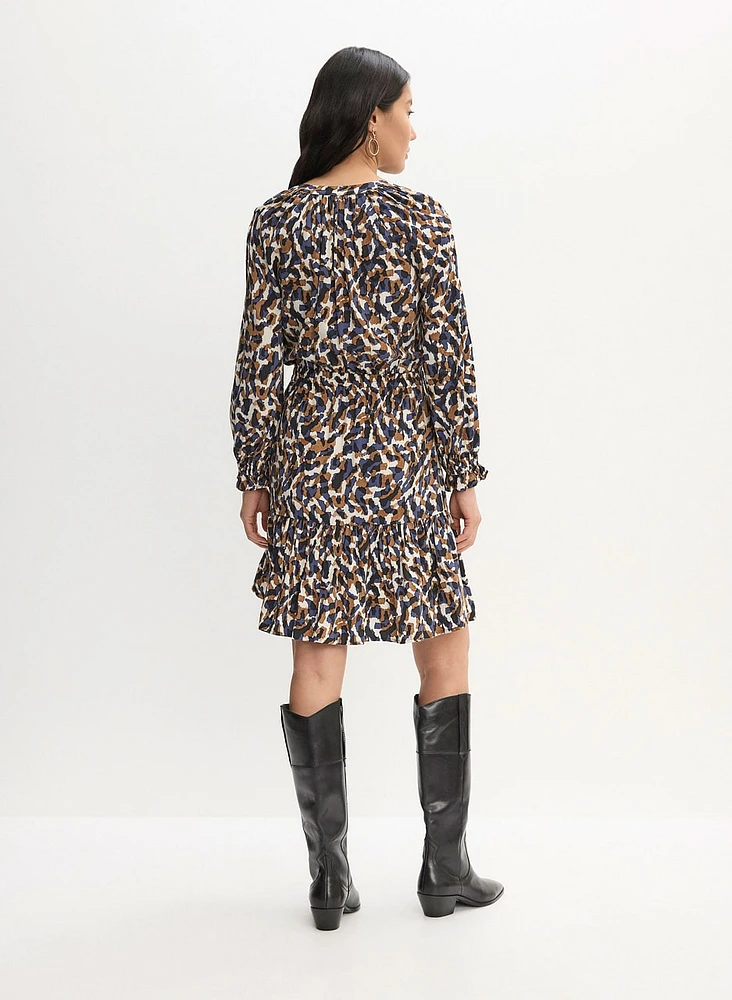 Abstract Print Puff Sleeve Dress