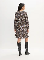 Abstract Print Puff Sleeve Dress