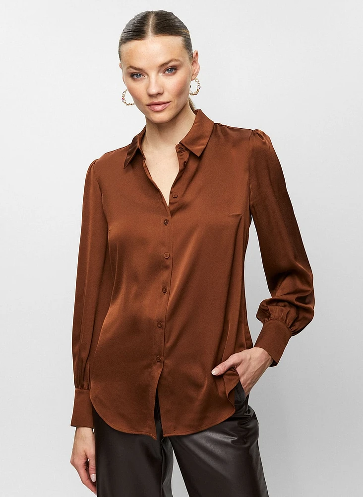 Button Front Satin Blouse