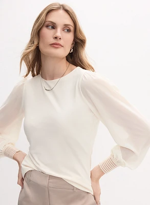 Lace Cuff Crew Neck Top