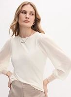 Lace Cuff Crew Neck Top