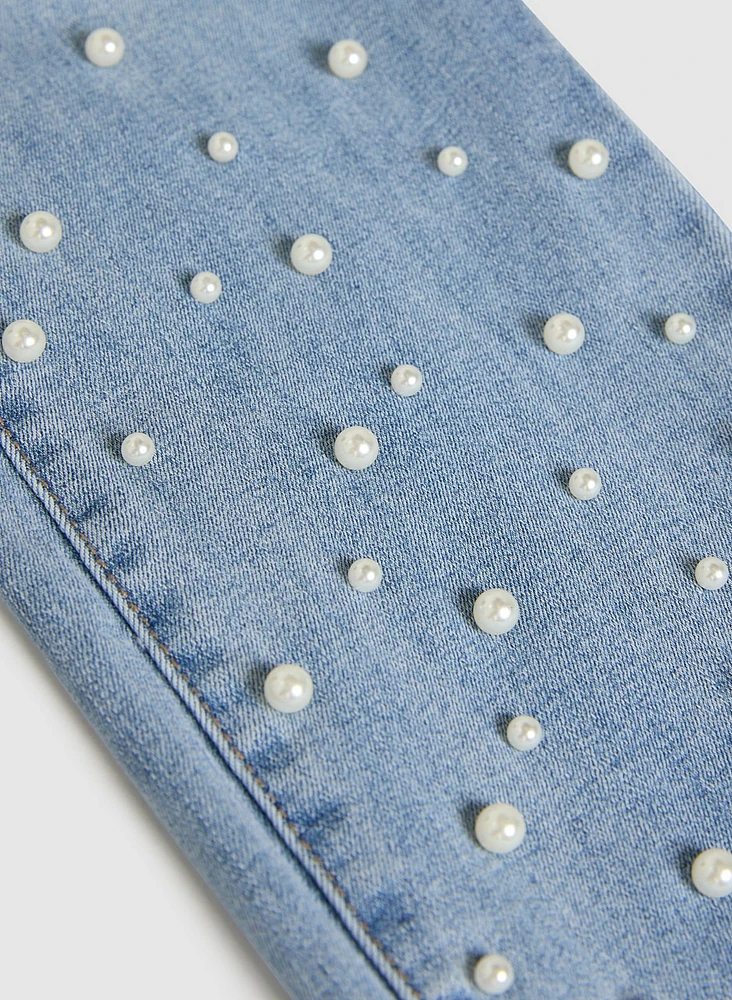 Pearl Detail Slim Leg Jeans