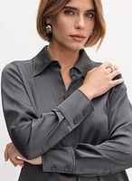 Button-Front Satin Blouse