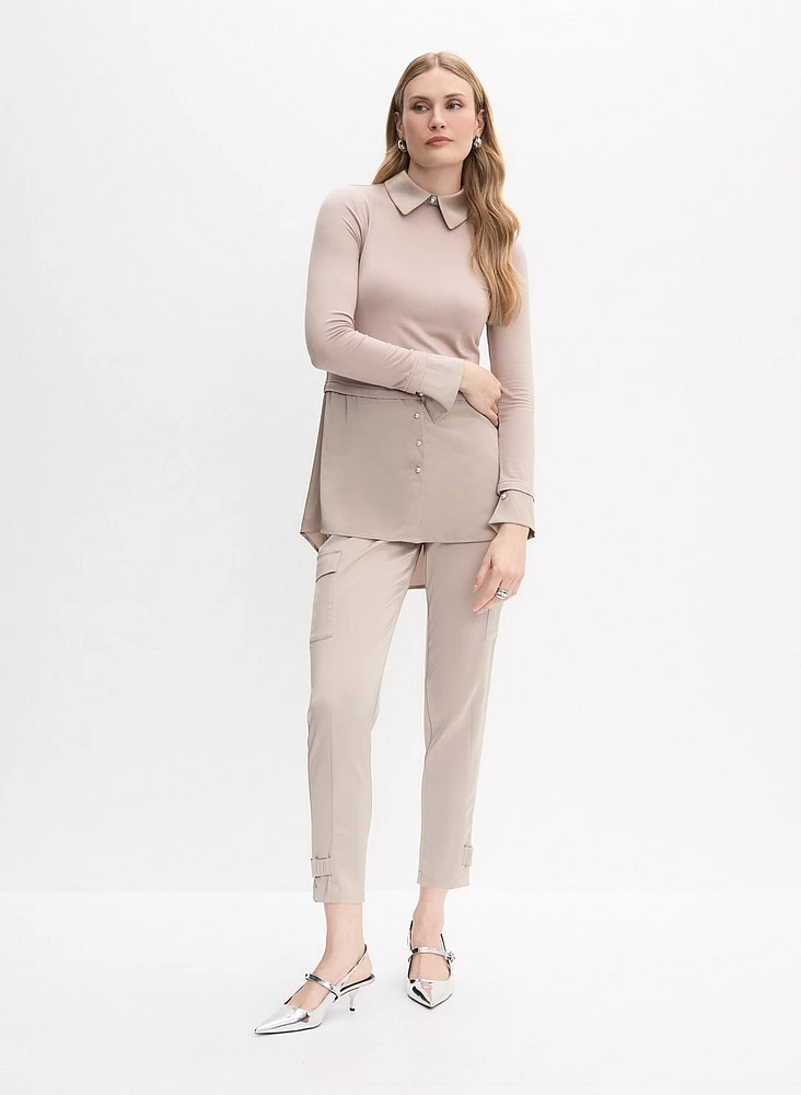 Satin Cargo Hem Buckle Detail Pants