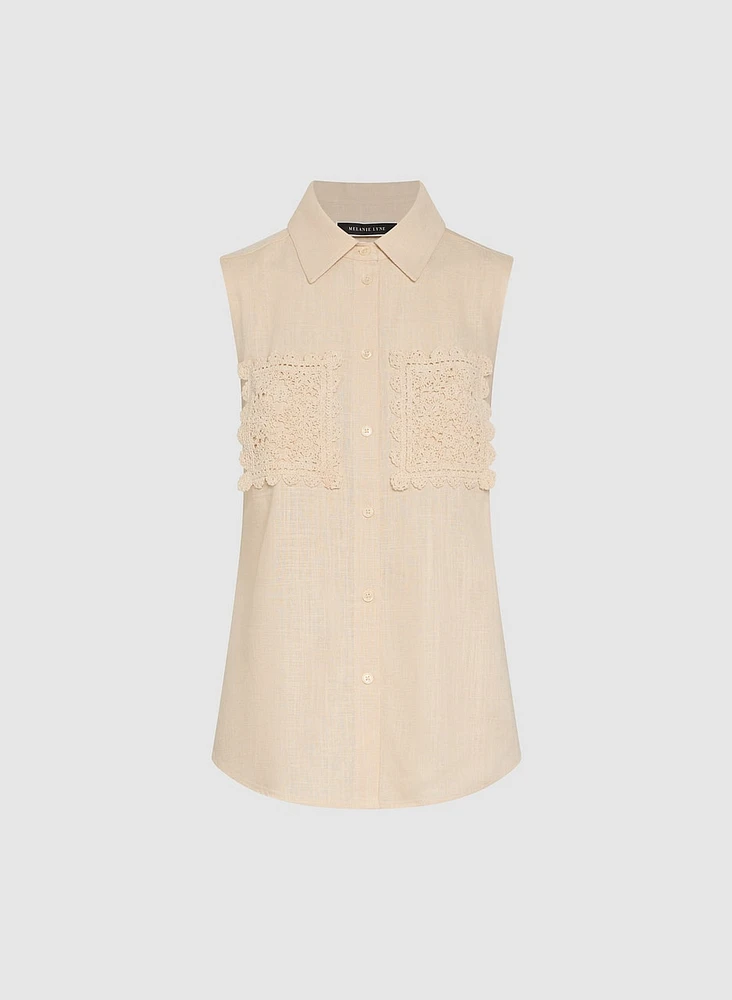 Blouse sans manches à poches en crochet