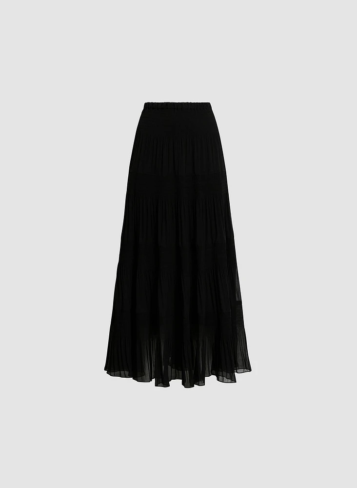 Pleated Chiffon Maxi Skirt