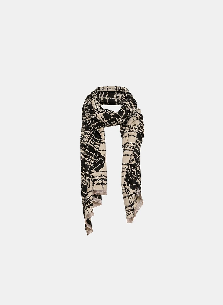 Reversible Plaid Print Rose Detail Scarf