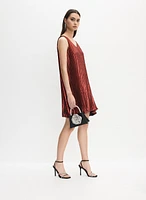 Metallic A-Line Plissé Dress