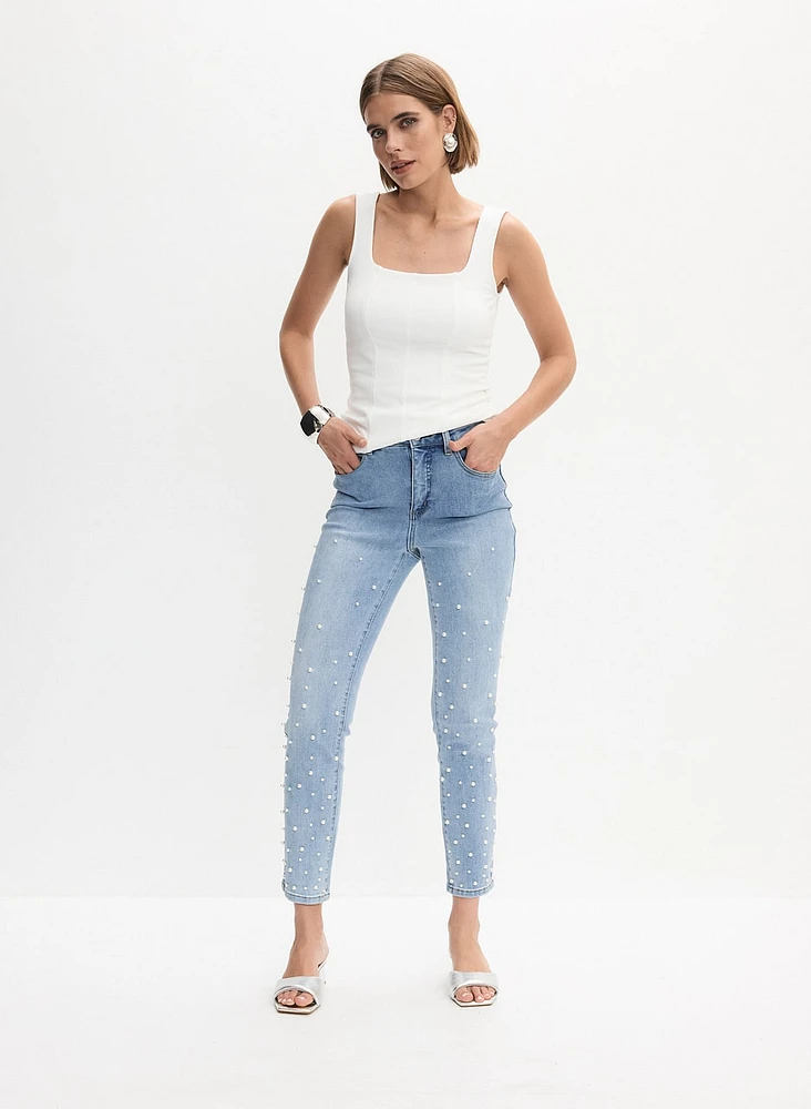 Pearl Detail Slim Leg Jeans