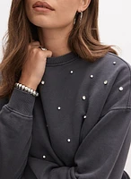 Rhinestone Embellished Cotton Sweatshirt