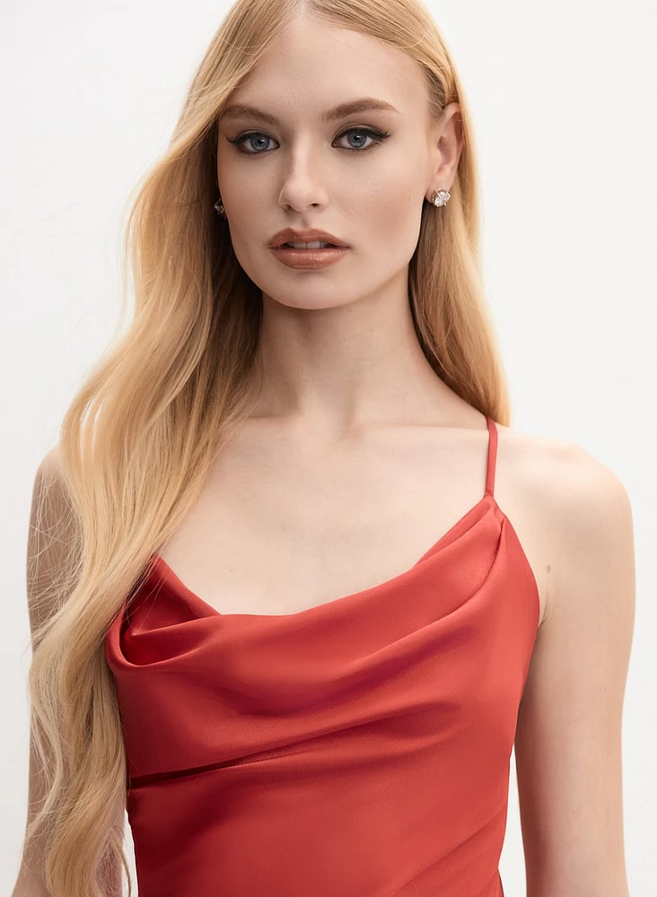 Cowl Neck Satin Slip Dress