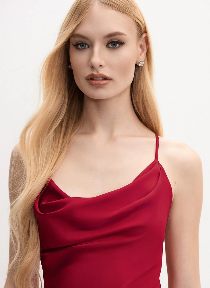 Cowl Neck Satin Slip Dress