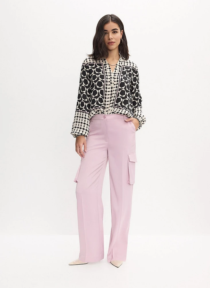 Mixed Geometric Print Blouse & Wide Leg Cargo Pants