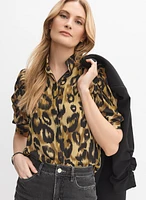 Blouse léopard à manches bouffantes