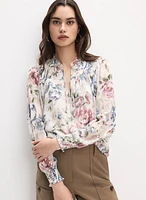 Blouse florale froncée