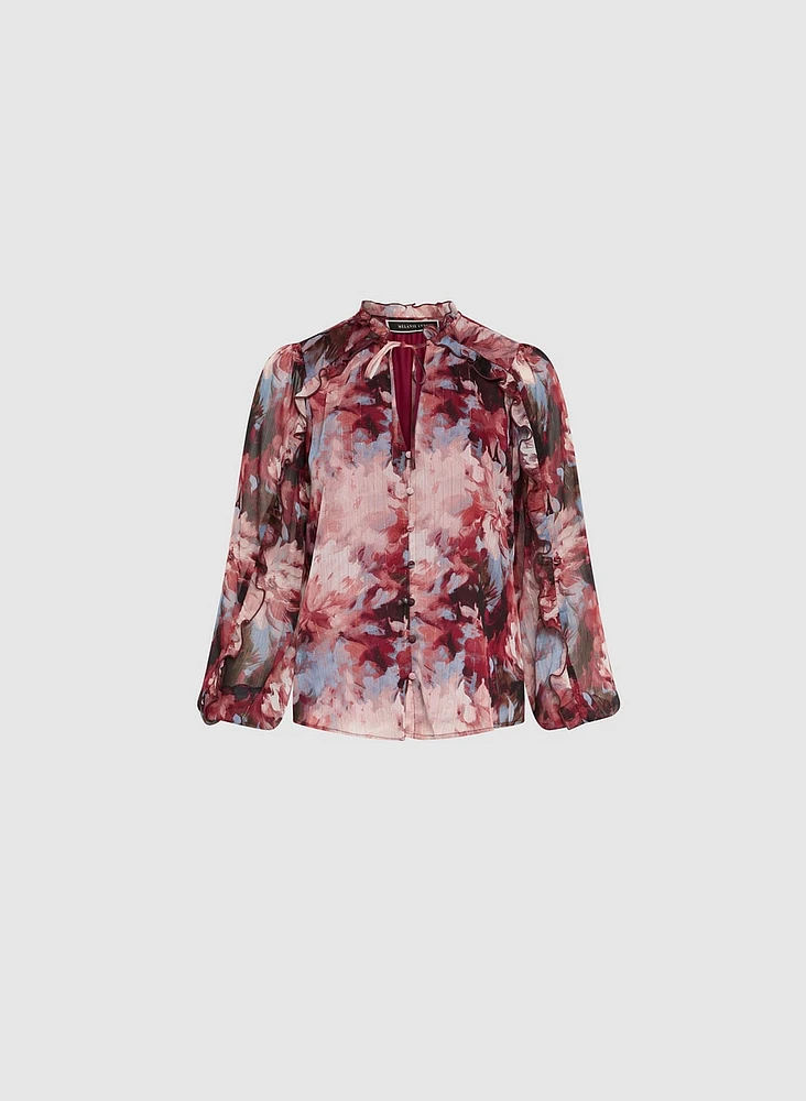 Floral Frilled Neck Blouse