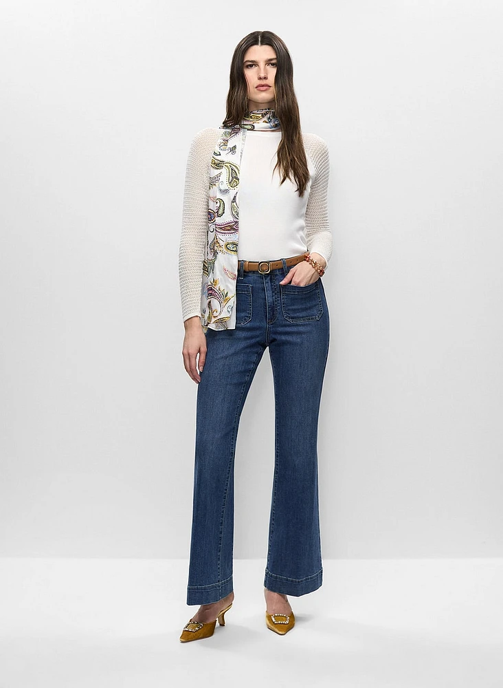 Open Stitch Sweater & Flare Leg Jeans