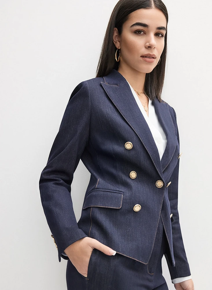 Contrast Stitch Denim Blazer