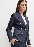 Blazer en denim à coutures contrastantes