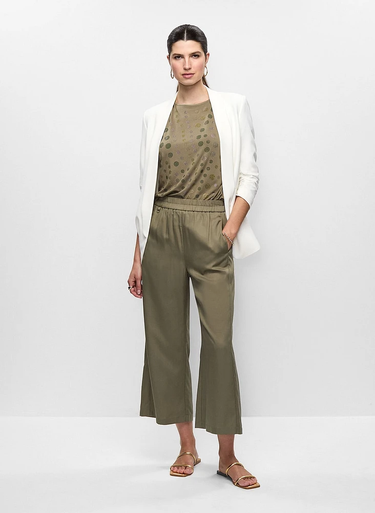 Ruched Sleeve Blazer, Polka Dot T-Shirt & Tencel Culotte Pants