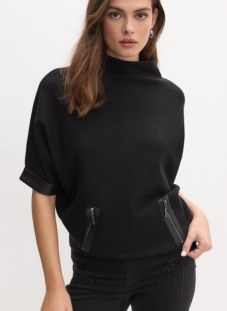 Joseph Ribkoff - Faux-Leather Trim Sweater