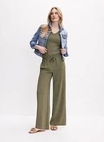 Sequin Detail Jacket & Drawstring Waist Wide-Leg Pants