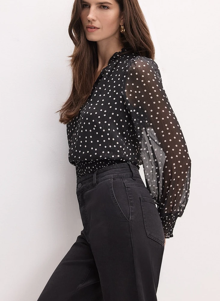 Blouse à pois taille froncée