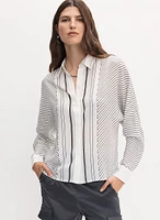 Stripe Print Button-Up Blouse