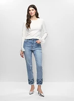 Embroidered Hem Cropped Jeans