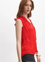 Satin Ruffle Shoulder Blouse