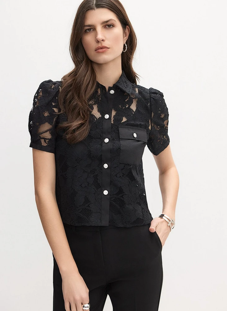 Pearl Button Lace Blouse