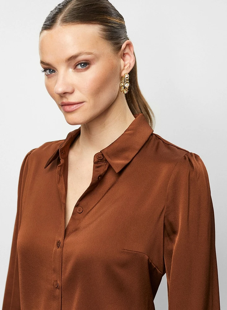 Button Front Satin Blouse