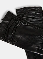 Ruched Detail Vegan Leather Gloves