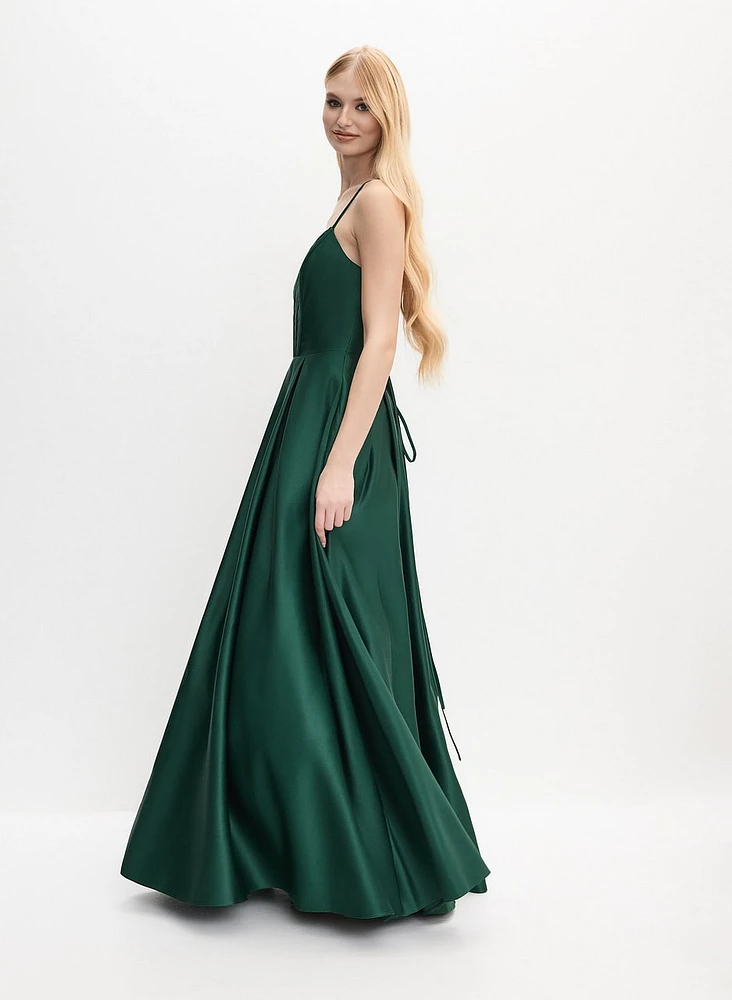 Satin Lace-Up Back Gown